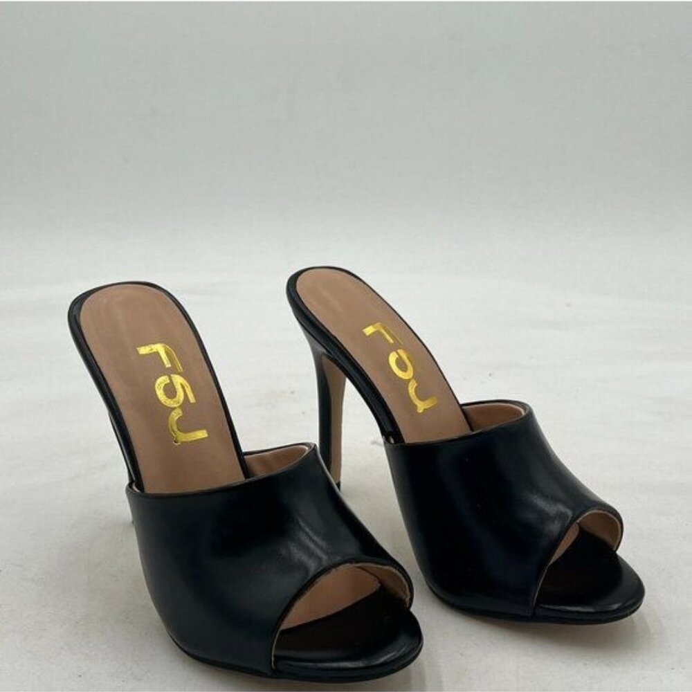 FSJ Black High Heel Open Toe Mule - Picture 2 of 7